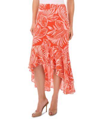 Women's Tropical Ruffled High-Low Midi Skirt Product Image