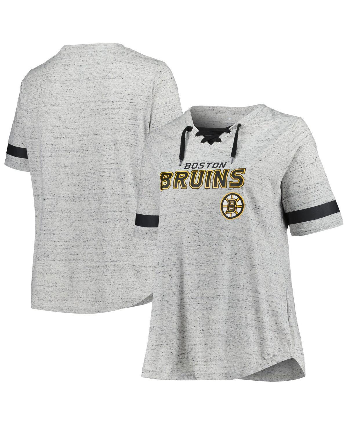 Fanatics Womens Heather Gray Boston Bruins Plus Size Lace-Up T-Shirt - Heather Gray Product Image