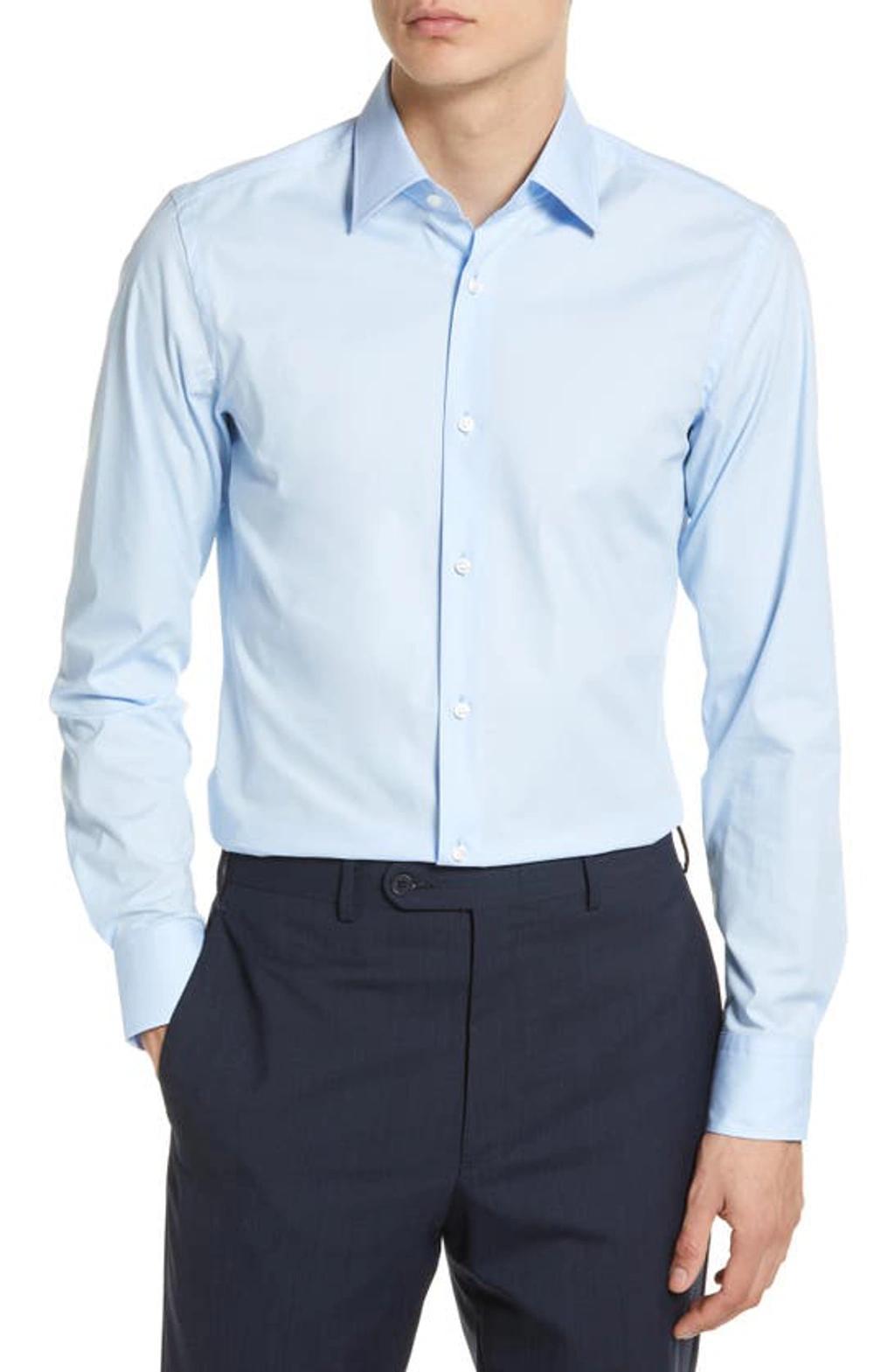 HUGO BOSS Regular-fit Shirt In Easy-iron Structured Cotton- Light Blue Men's Shirts Size 16 Product Image