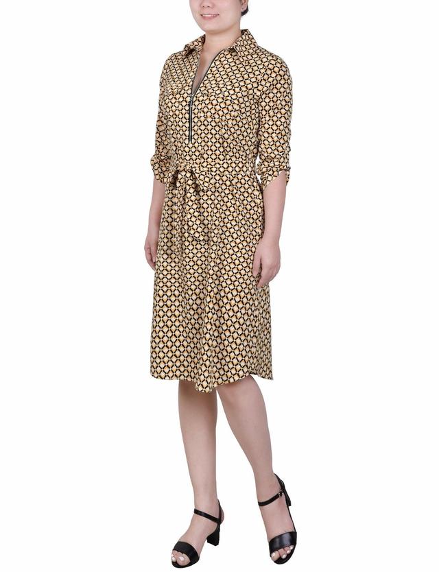 3/4 Roll Tab Sleeve Zippered Shirtdress - Petite Product Image