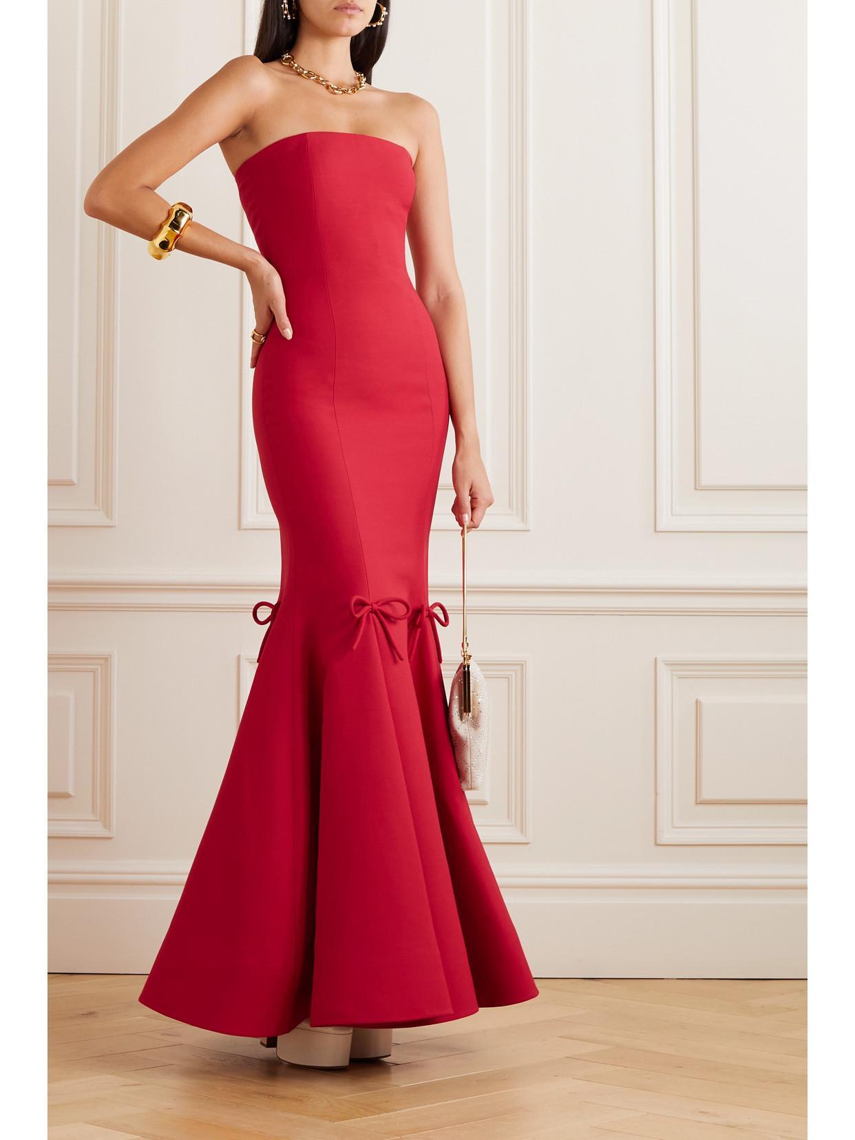 VALENTINO Embellished Pleated Strapless Wool And Silk-blend Gown In Red Product Image