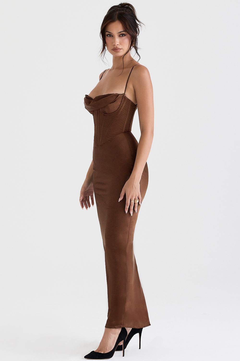 Charmaine Chocolate Corset Maxi Dress Product Image