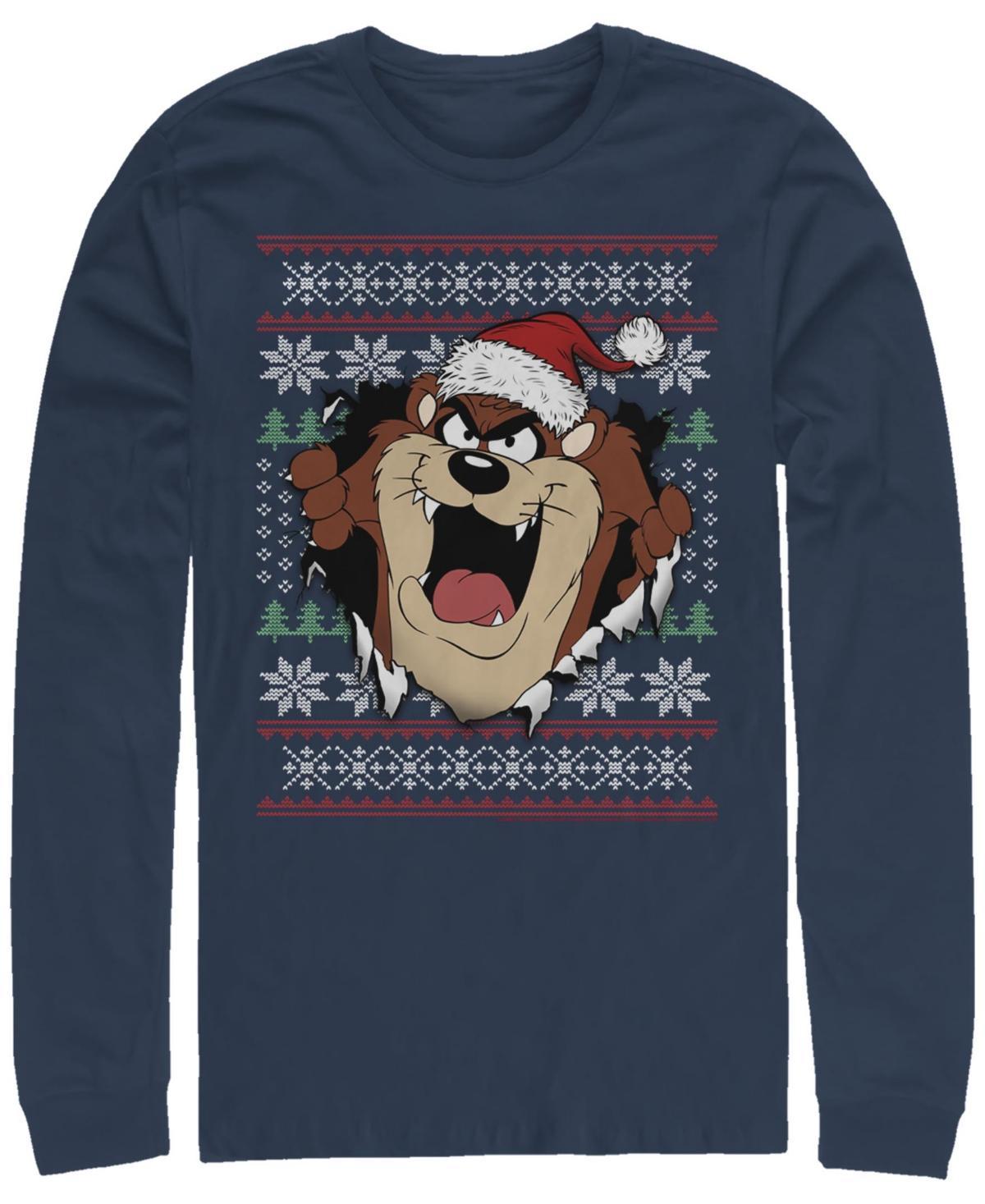 Mens Looney Tunes Christmas Sweater Taz Rip Through Tee Blue Product Image