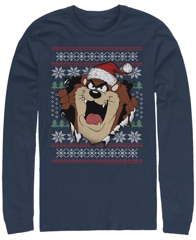 Mens Looney Tunes Christmas Sweater Taz Rip Through Tee Blue Product Image