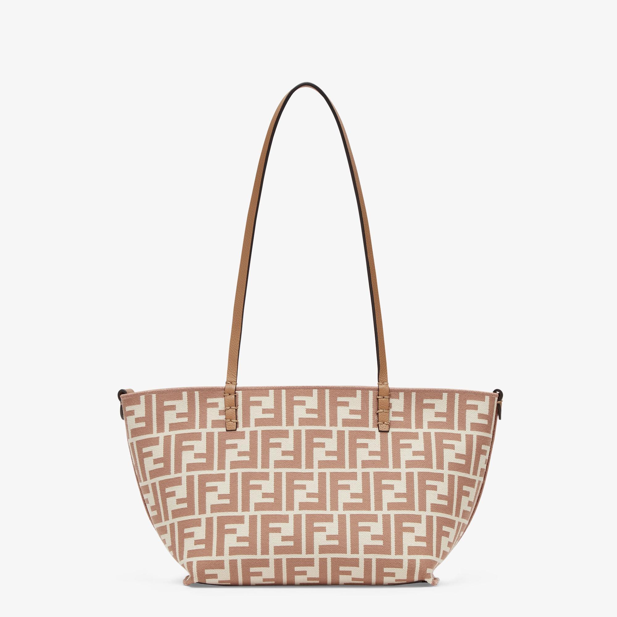 Small RollReversible shopper in Pequin striped and beige FF fabric Product Image