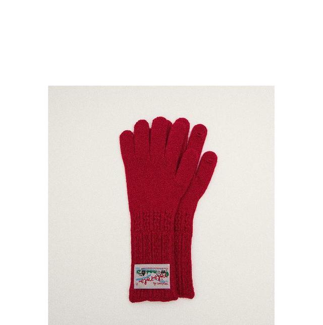 Label Cable-Knit Gloves (Red) Product Image