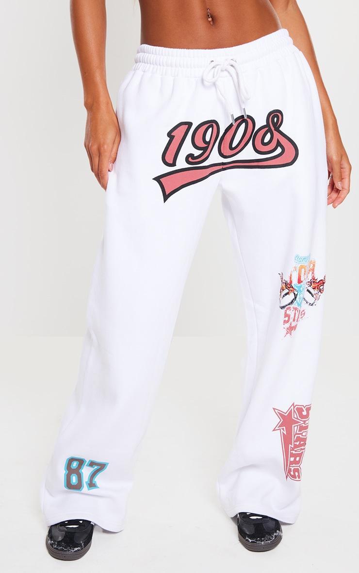 White 1908 Printed Wide Leg Sweatpants Product Image