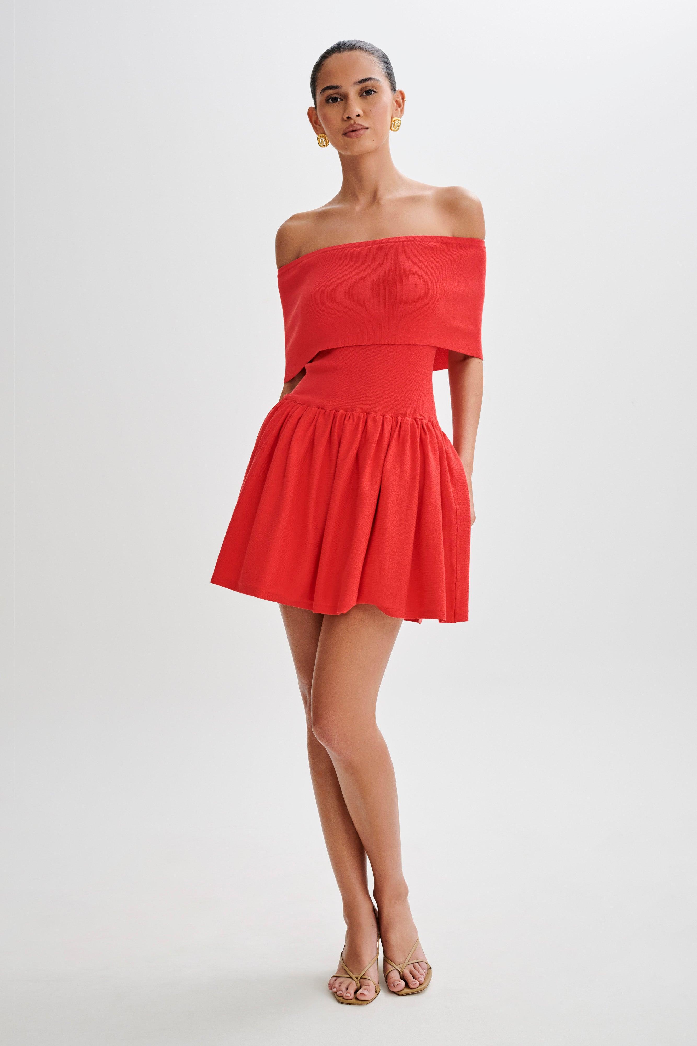 Lydia Off Shoulder Knit Mini Dress - Red product image