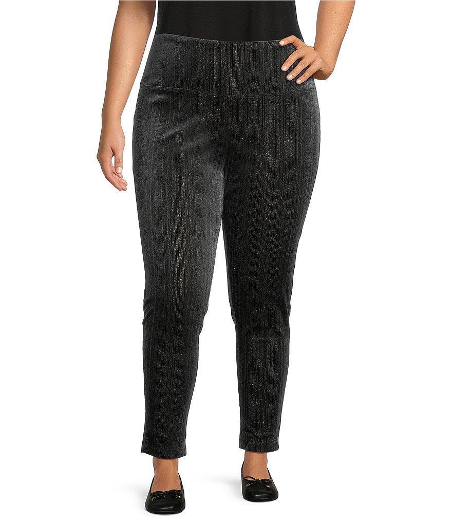 Intro Plus Size Teri Love the Fit Tummy Control Velvet Tonal Striped Leggings product image