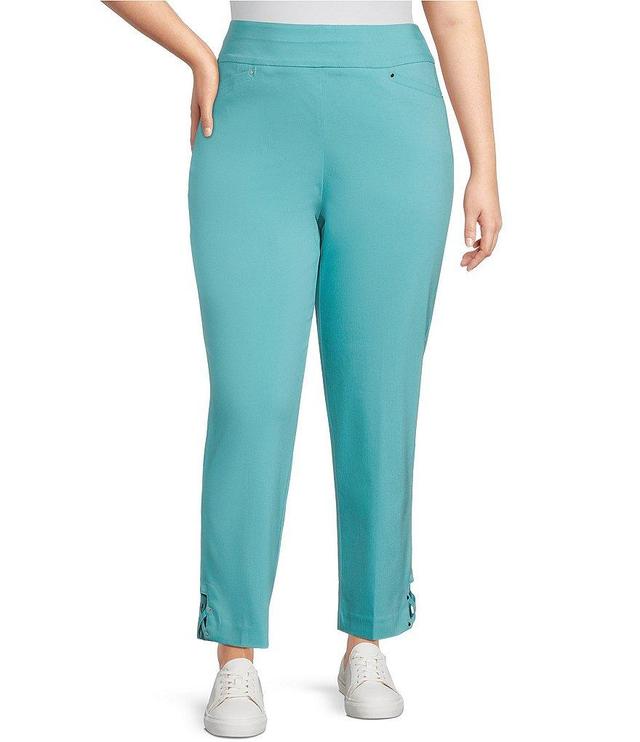 Allison Daley Plus Size Criss Cross Hem Detail Pull-On Straight Leg Coordinating Ankle Pants Product Image