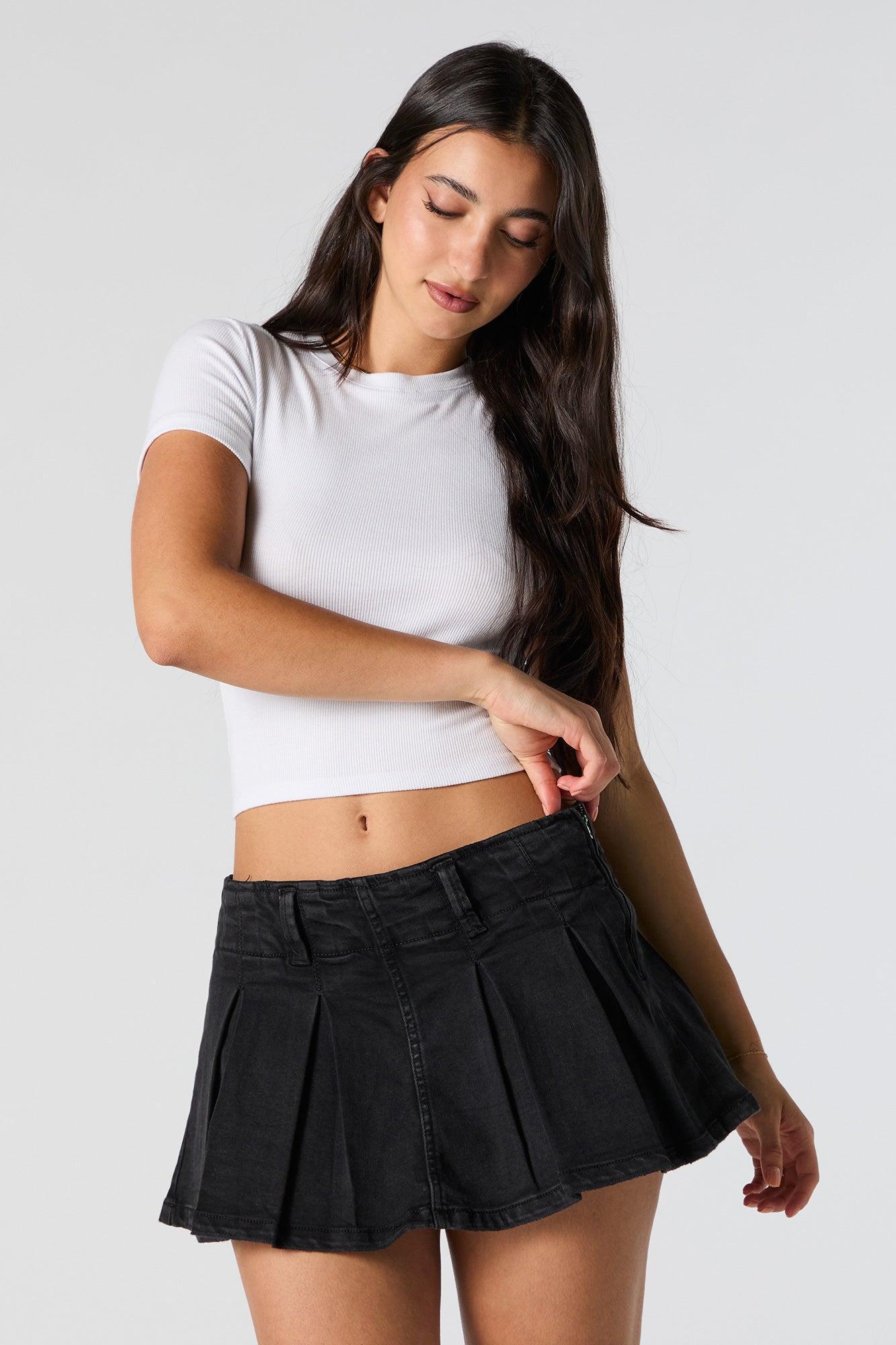 Denim Pleated Micro Mini Skort Female product image