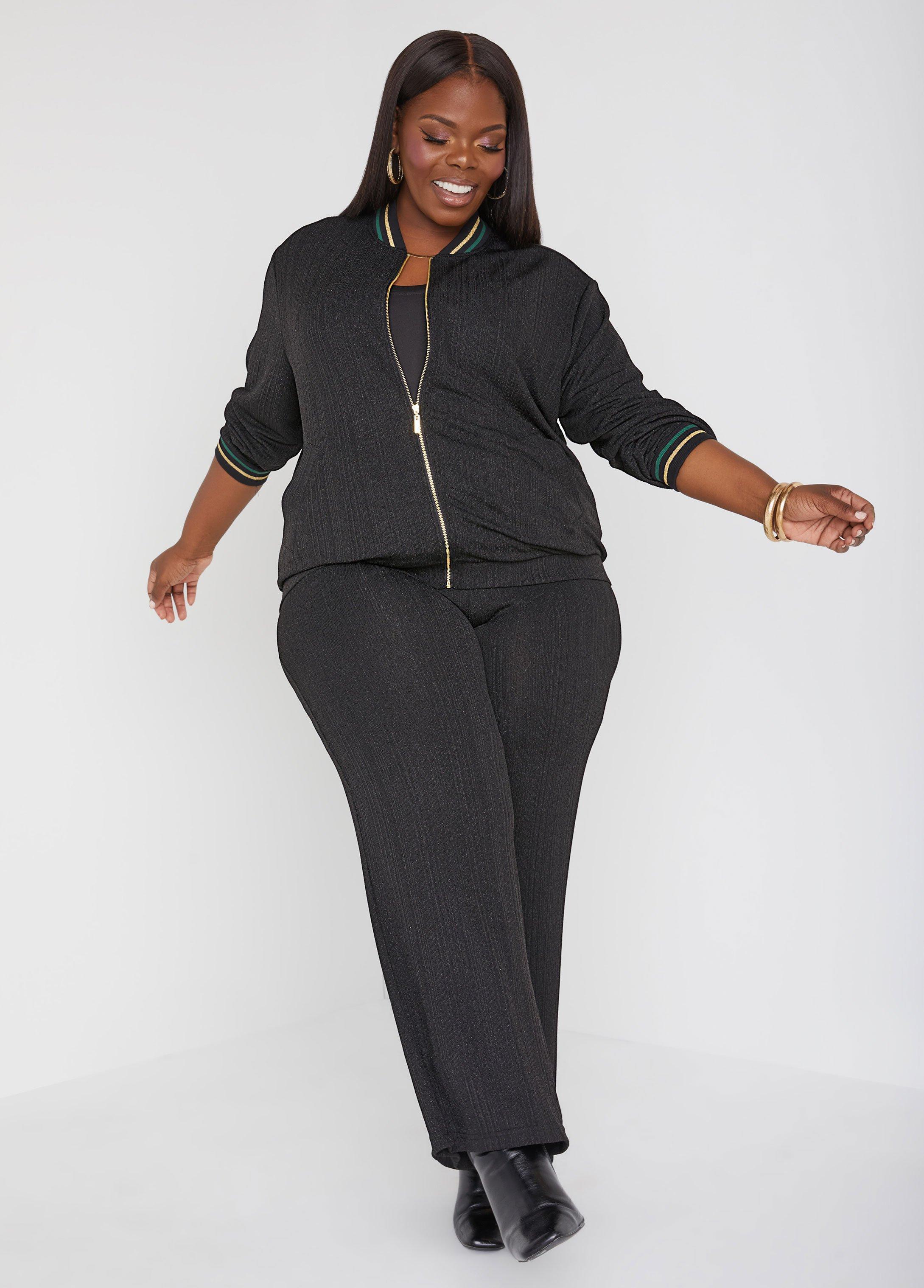 Plus Size Metallic Textured Straight Leg Pants Ashley Stewart Product Image