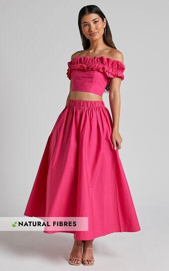 Chamonix Two Piece Set - Ruffle Strapless Crop & Midi Skirt Set in Berry Product Image