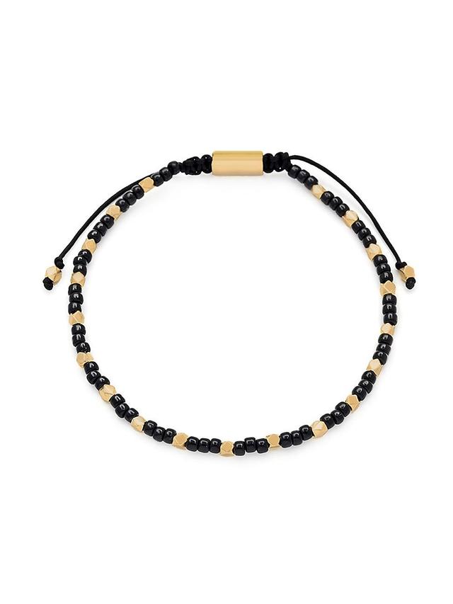 Men's Gold-Tone Sterling Silver and Glass Beaded Pull Cord Bracelet  Product Image