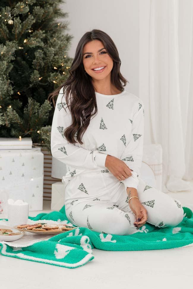 Merry All The Way Cream Christmas Tree Print Pajama Top FINAL SALE Product Image