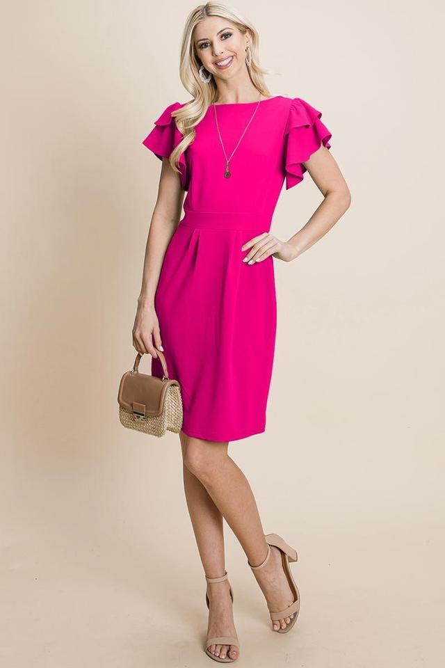 Ruffle Sleeve Boat-Neck Sheath Bodycon Dress Product Image