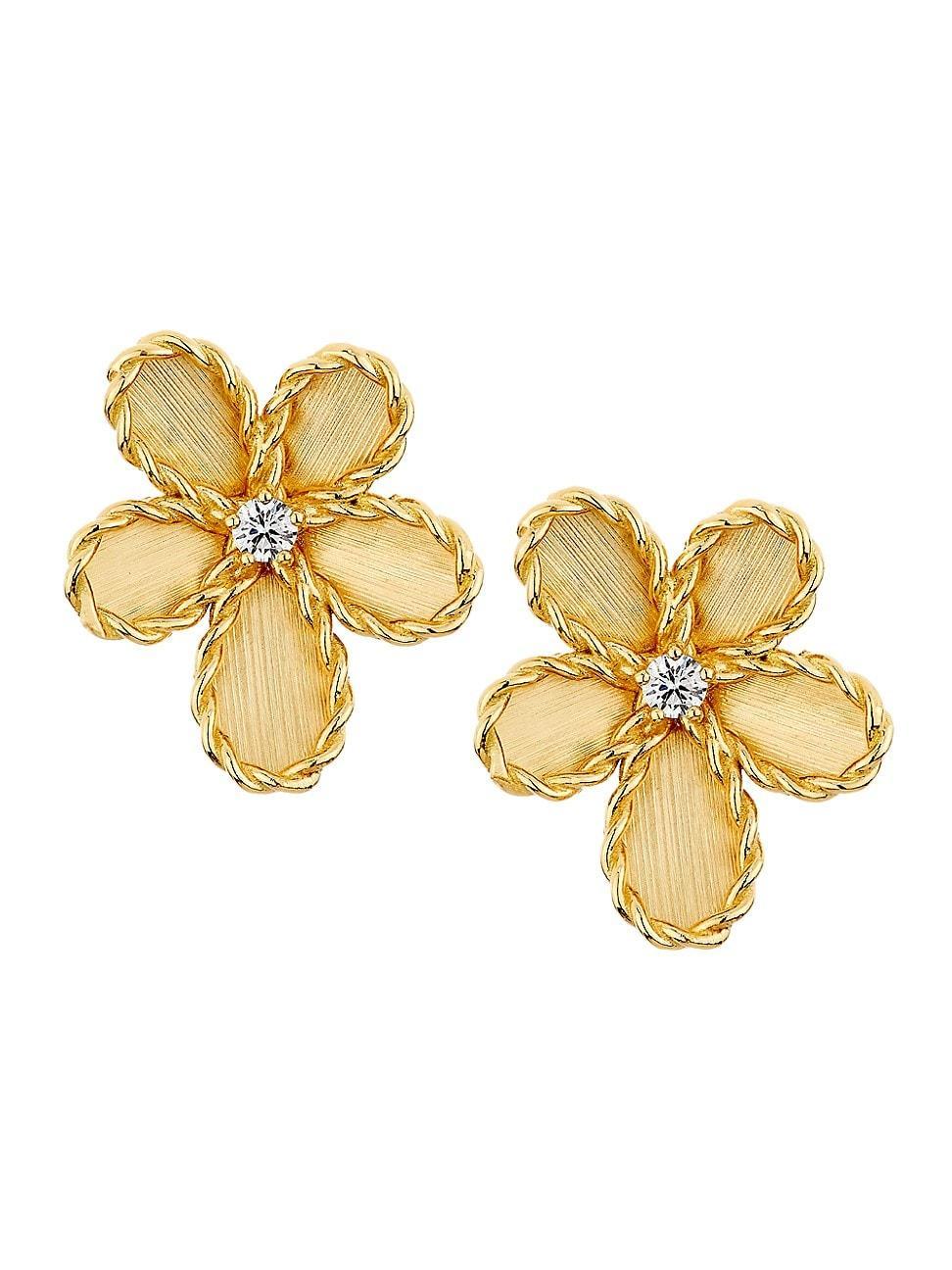 Womens Jasmine 18K Yellow Gold & 0.09 TCW Diamond Flower Earrings Product Image