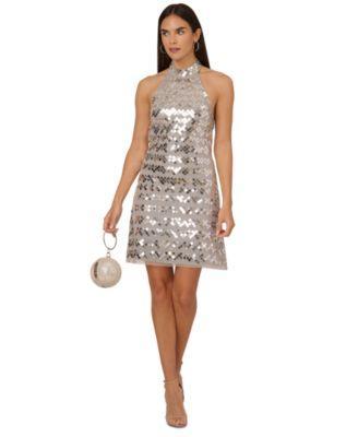 Adrianna by Adrianna Papell Womens Beaded Halter Swing Dress Product Image