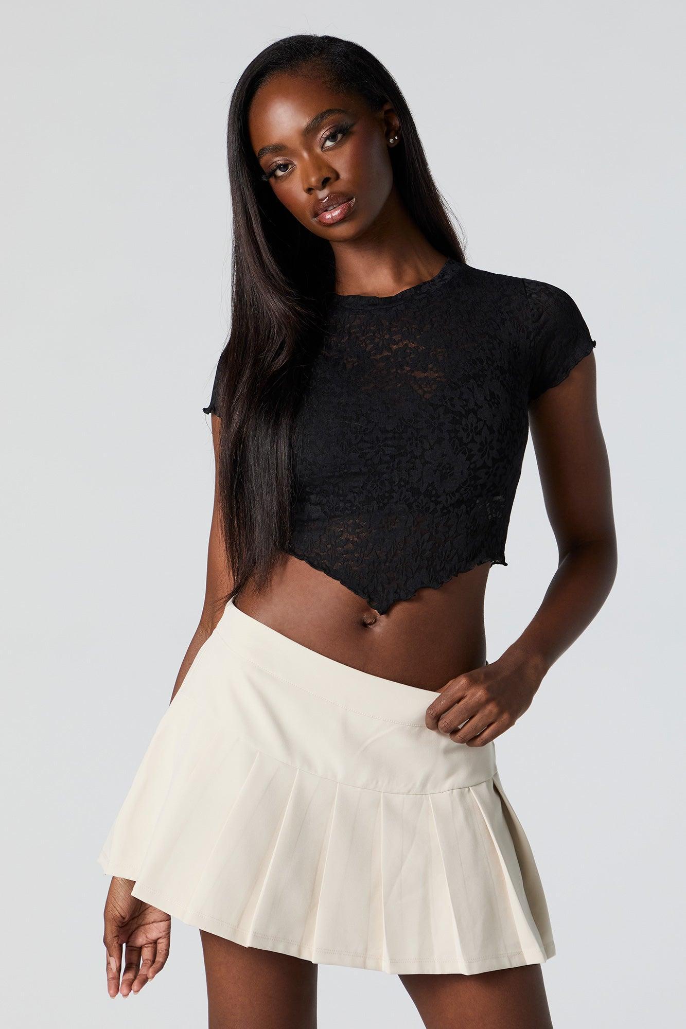 Floral Lace V-Hem Crop Top Female Product Image