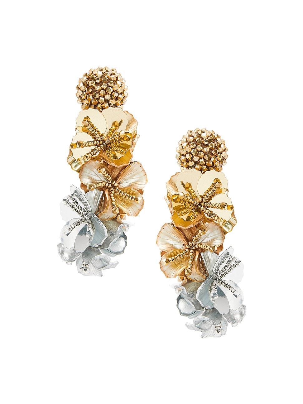 Womens Large Flower & Bead Goldtone Drop Earrings Product Image