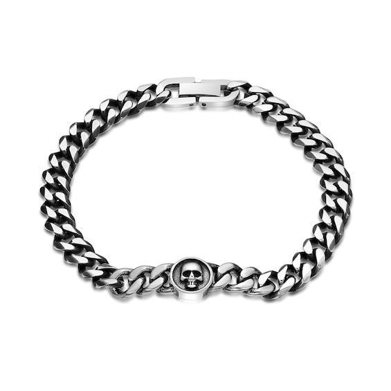 Men's Skull Curb Chain Bracelet in Two-Tone Stainless Steel and Black IP - 8.5" Product Image