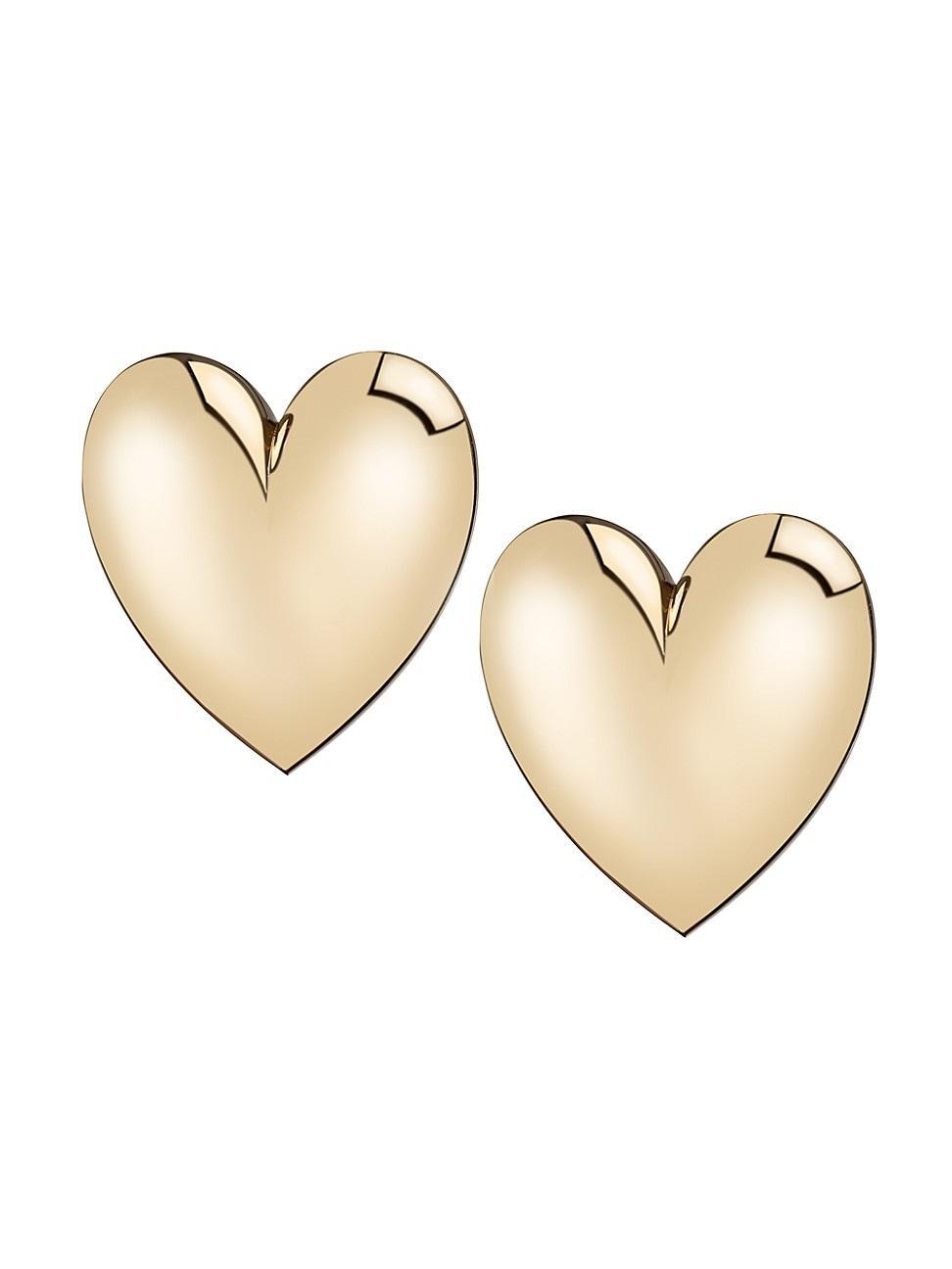 Womens 14K-Gold-Plated Puffy Heart Earrings Product Image