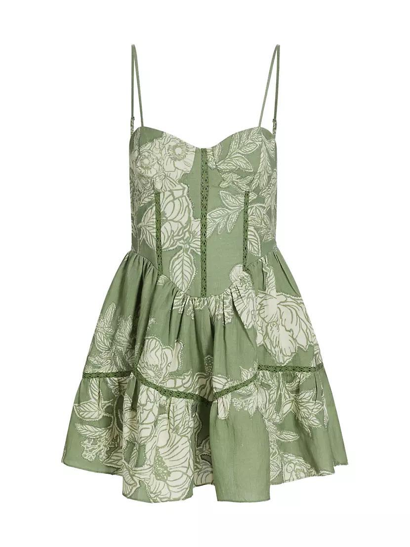 Floral Cotton-Linen Sleeveless Minidress Product Image