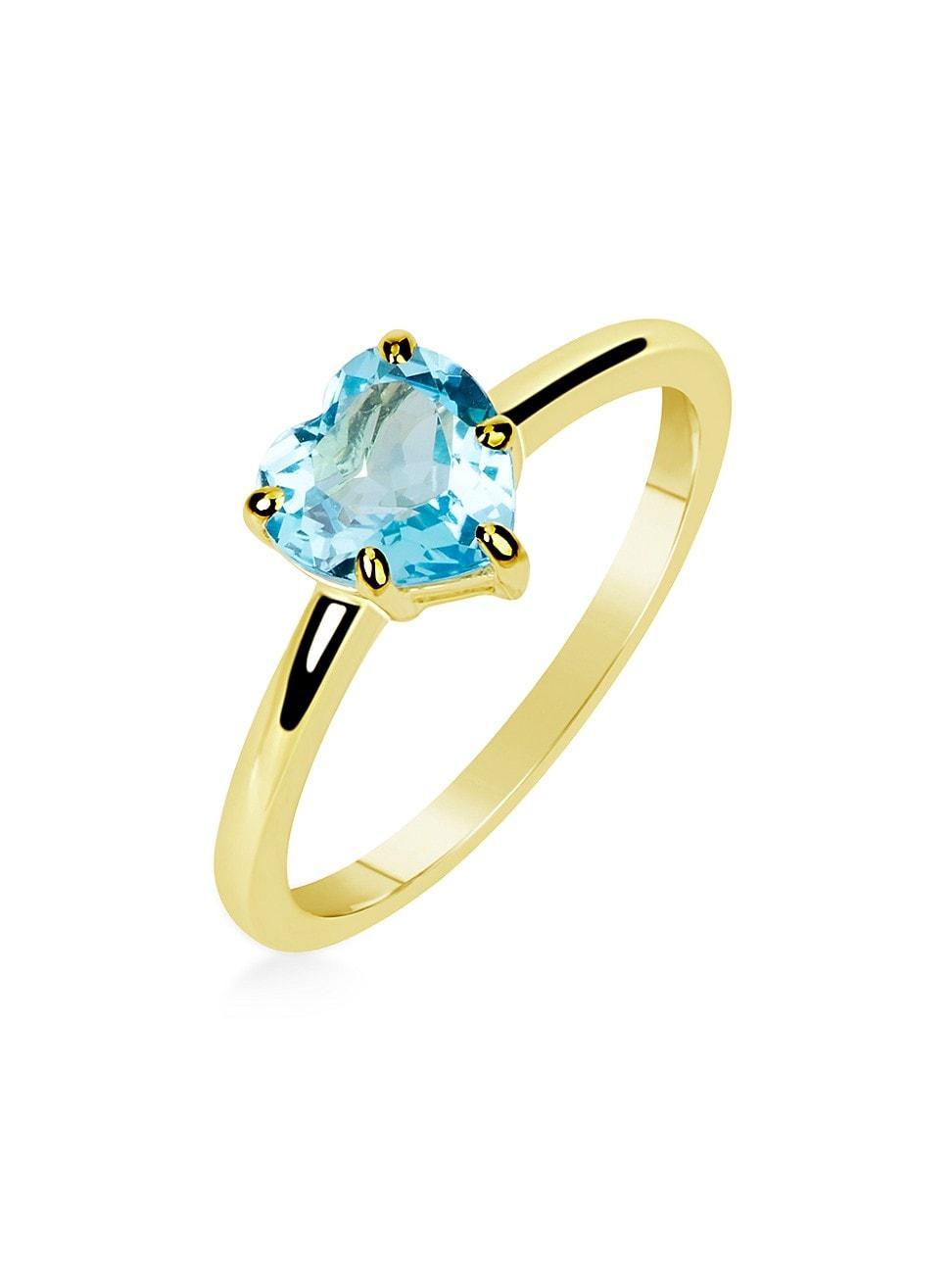 Womens 14K Yellow Gold & Blue Topaz Heart Ring Product Image