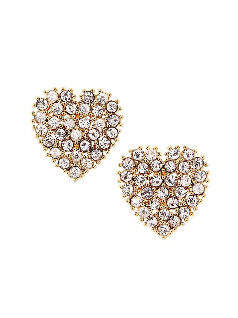 Womens Goldtone & Crystal Heart Stud Earrings Product Image