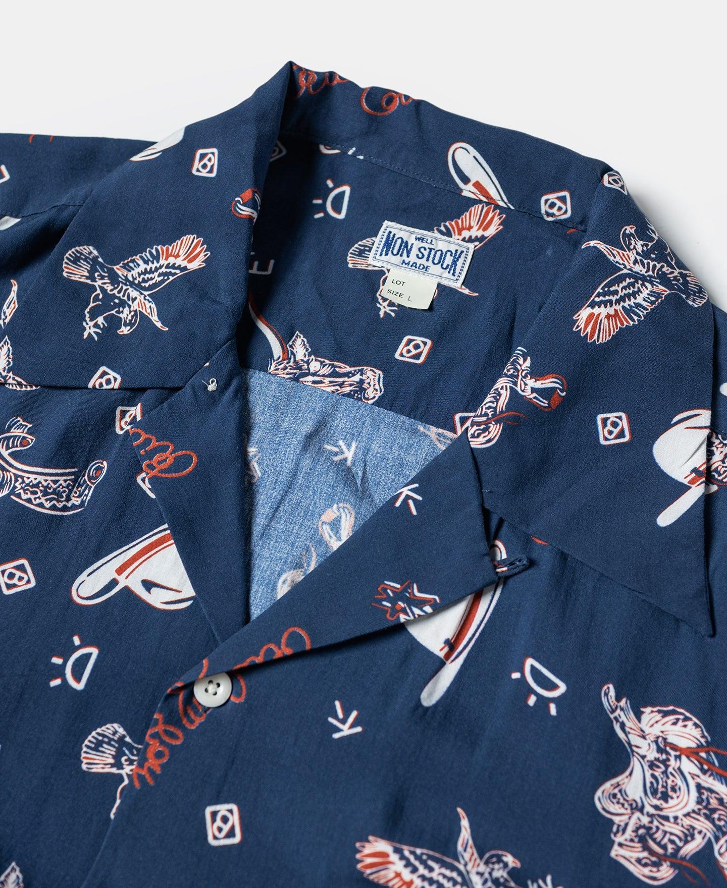 Cowboy Symbols Pattern Cuban Collar Shirt - Navy Product Image