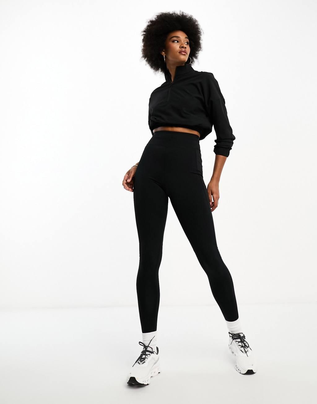 ASOS 4505 CurveIcon running tie waist gym leggings with phone pocket in navy Product Image