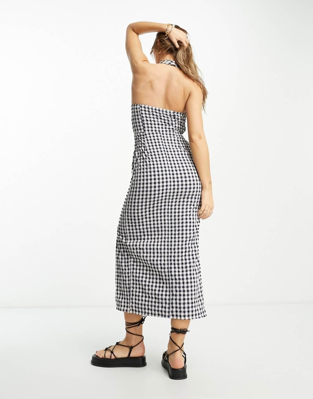 ASOS DESIGN halter knot detail midi sundress Product Image