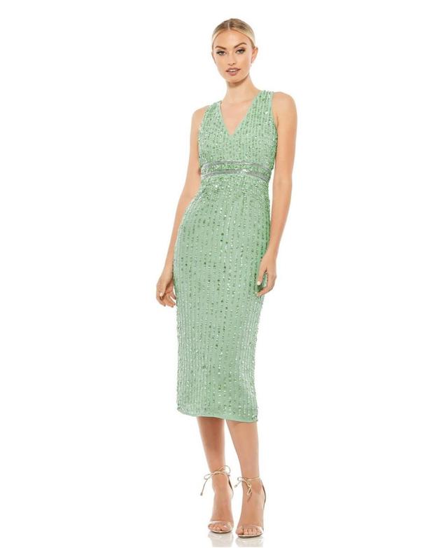 Womens Sequined Sleeveless V-Neck Midi Sheath Dress Product Image