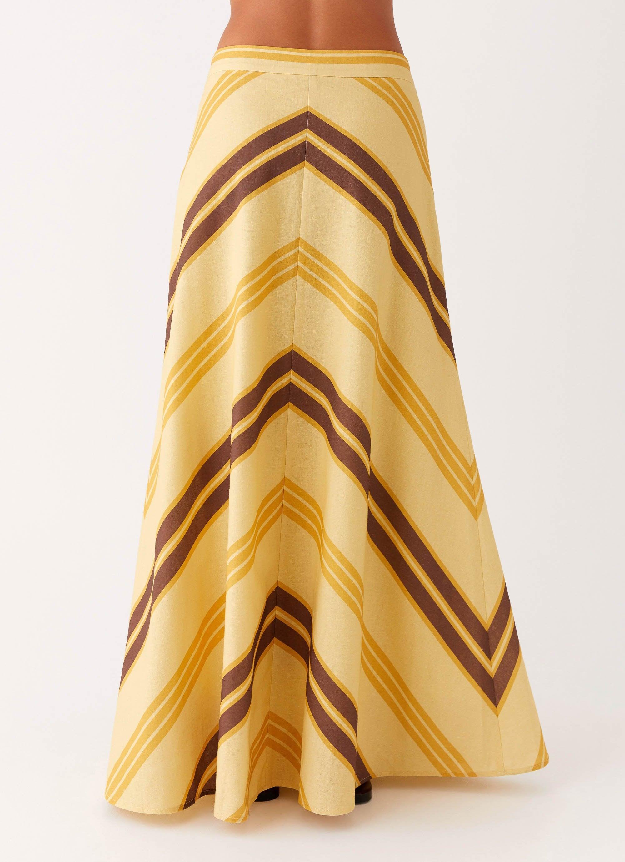 About Me Maxi Skirt - Yellow Brown Stripe Product Image