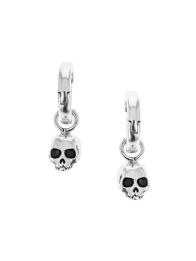 Mens Skull Hinged Sterling Silver Hoops Product Image