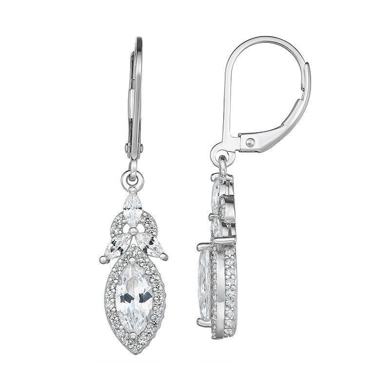 Sterling Silver Lab-Created White Sapphire Teardrop Leverback Earrings, Womens Product Image