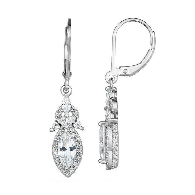 Sterling Silver Lab-Created White Sapphire Teardrop Leverback Earrings, Womens Product Image