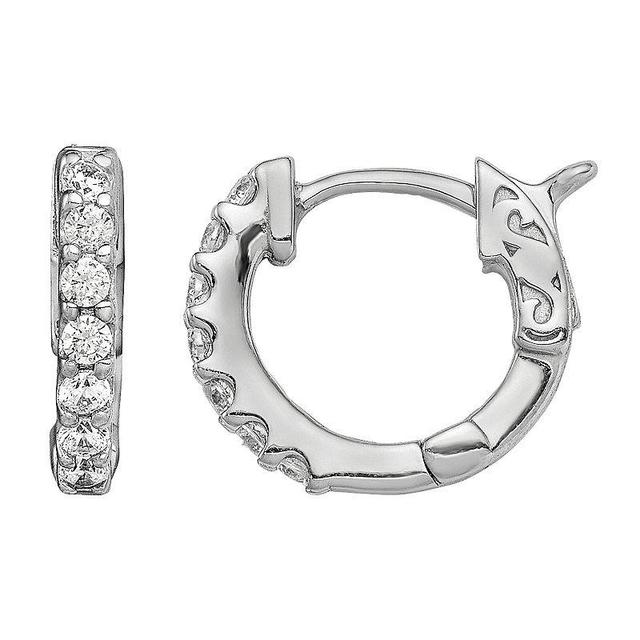 Sterling Shimmer Silver Plated Cubic Zirconia Small Hinged Hoop Earrings, Womens Product Image