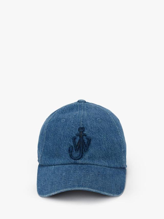 VELVEL PRINTED DENIM BASEBALL CAP WITH ANCHOR LOGO in blue | JW Anderson US  Product Image