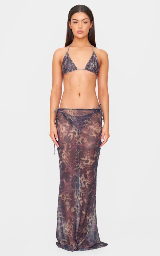 Brown Animal Print Mesh Fishtail Maxi Skirt Product Image