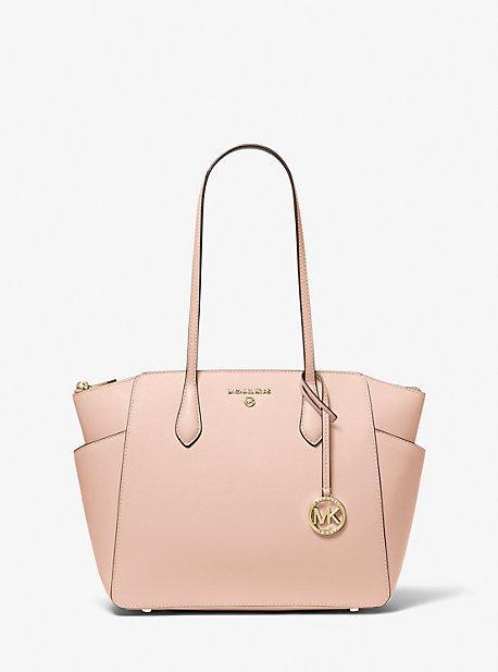 Michael Kors Marilyn Medium Saffiano Leather Top Zip Logo Charm Tote Bag Product Image