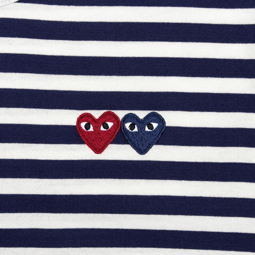 Double Heart Striped Shirt - White/Navy Male Product Image