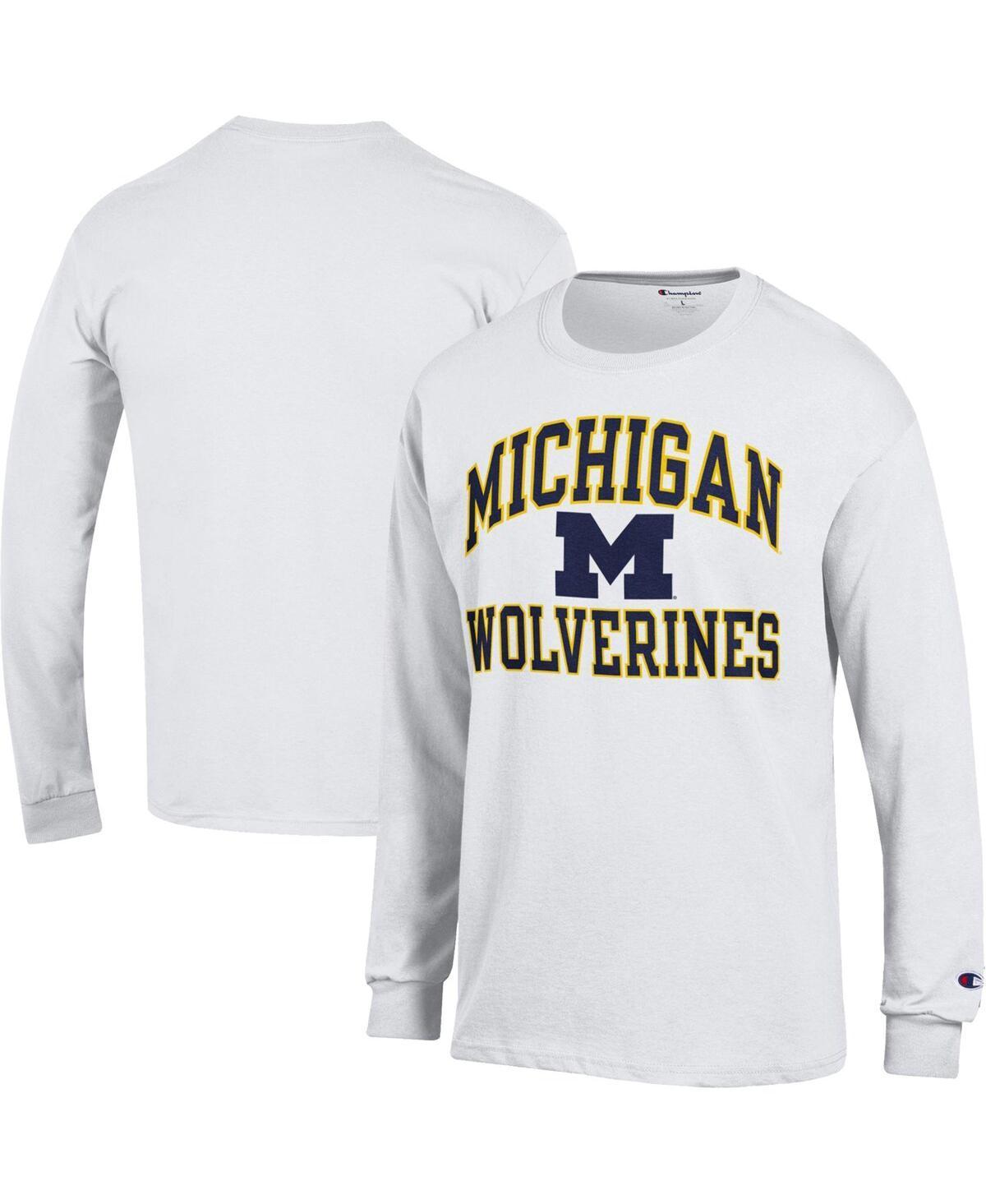 Mens Champion White Michigan Wolverines High Motor Long Sleeve T-Shirt Product Image