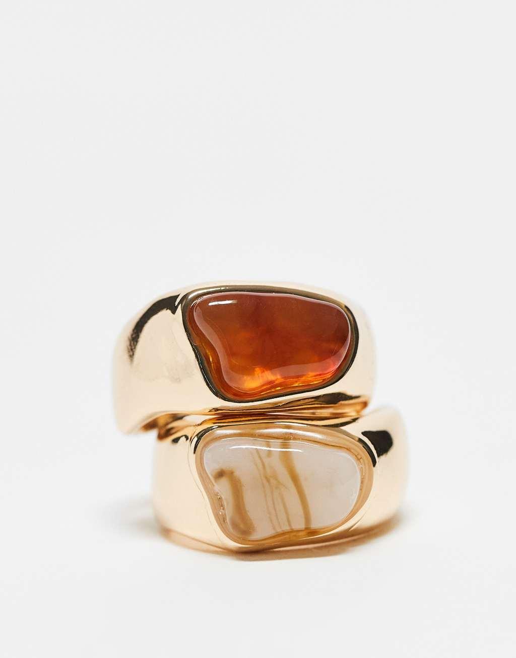 ASOS DESIGN pack of 2 rings in neutral resin design Product Image