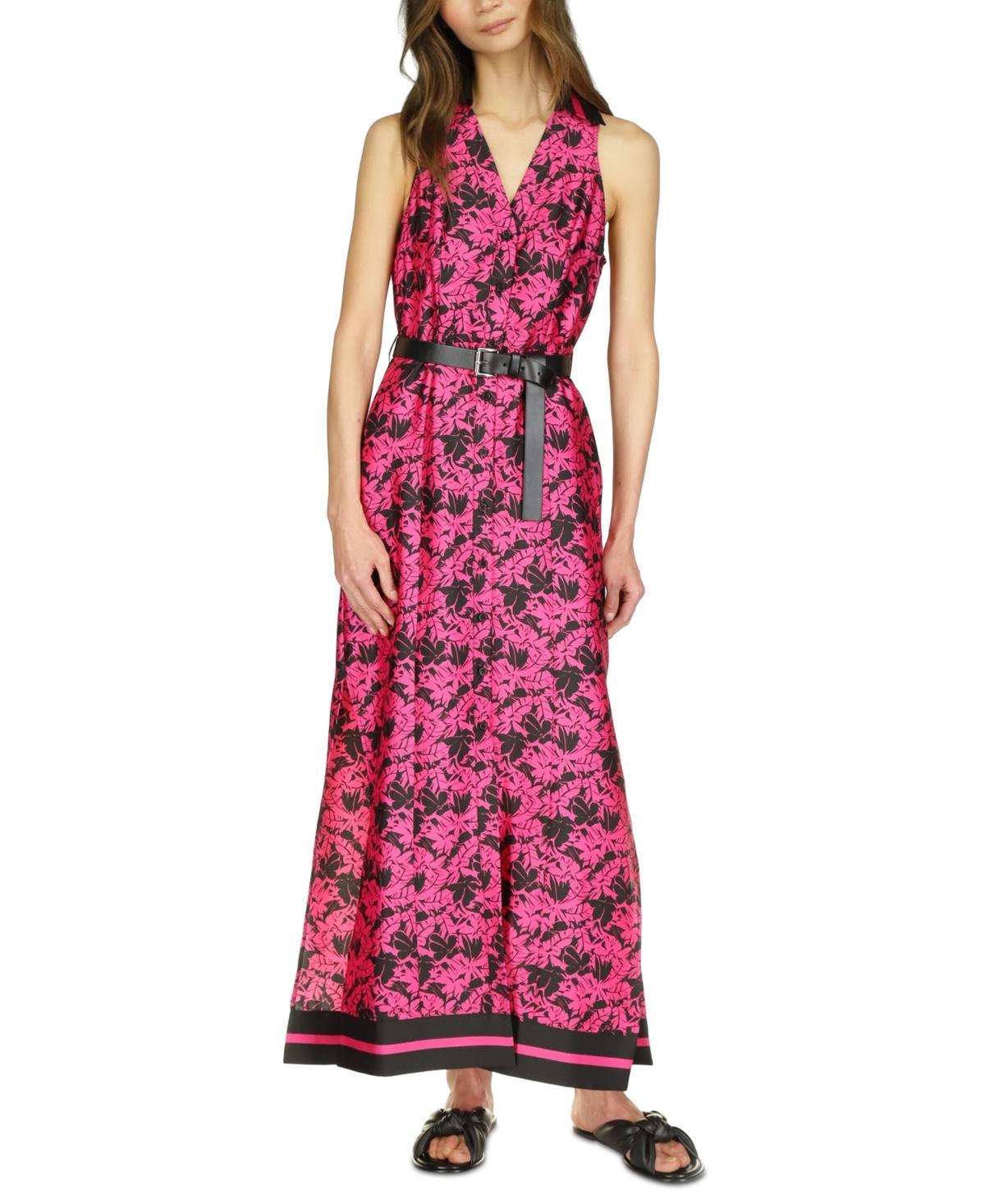 Womens Palm Belted Floral Satin Maxi Dress Product Image