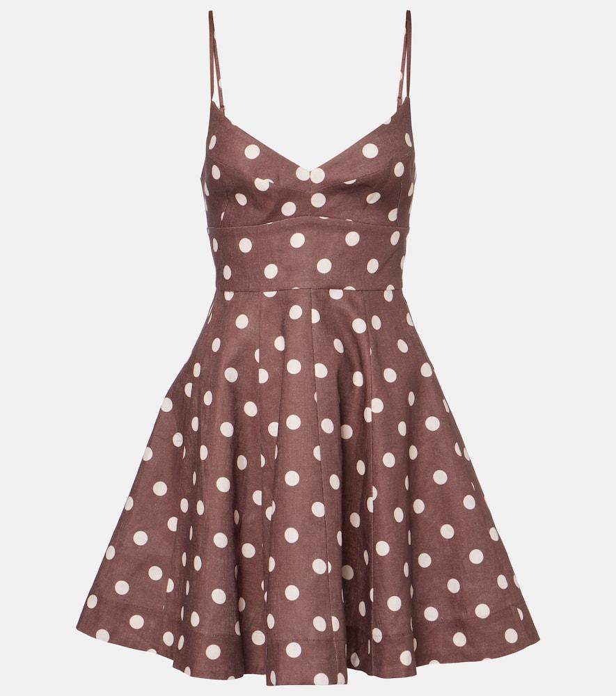 ZIMMERMANN Acacia Polka-dot Linen Minidress In Tan/cream Dot Product Image