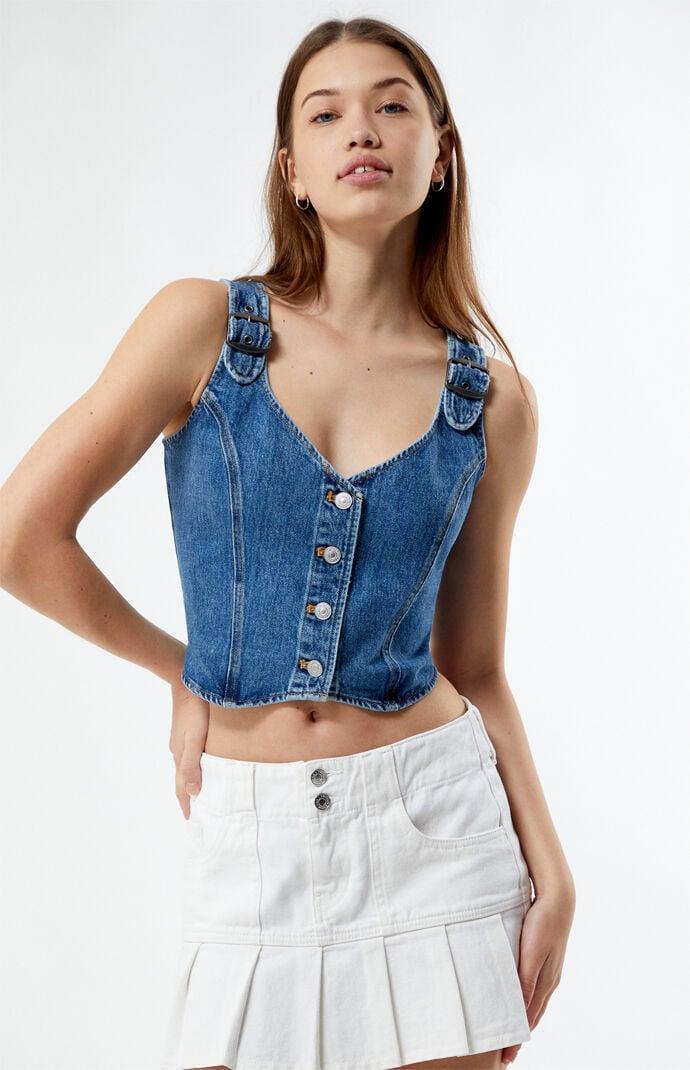 Levis Womens Sleeveless Charlie Denim Button-Down Shirt - Blue XXL Product Image