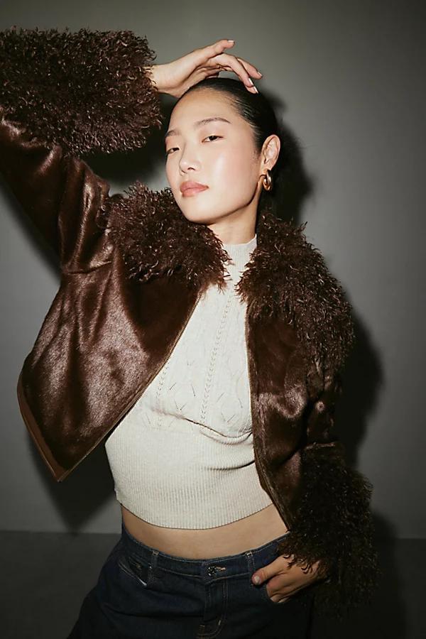 Silence + Noise Pony Faux Fur Cropped Jacket Womens at Urban Outfitters product image