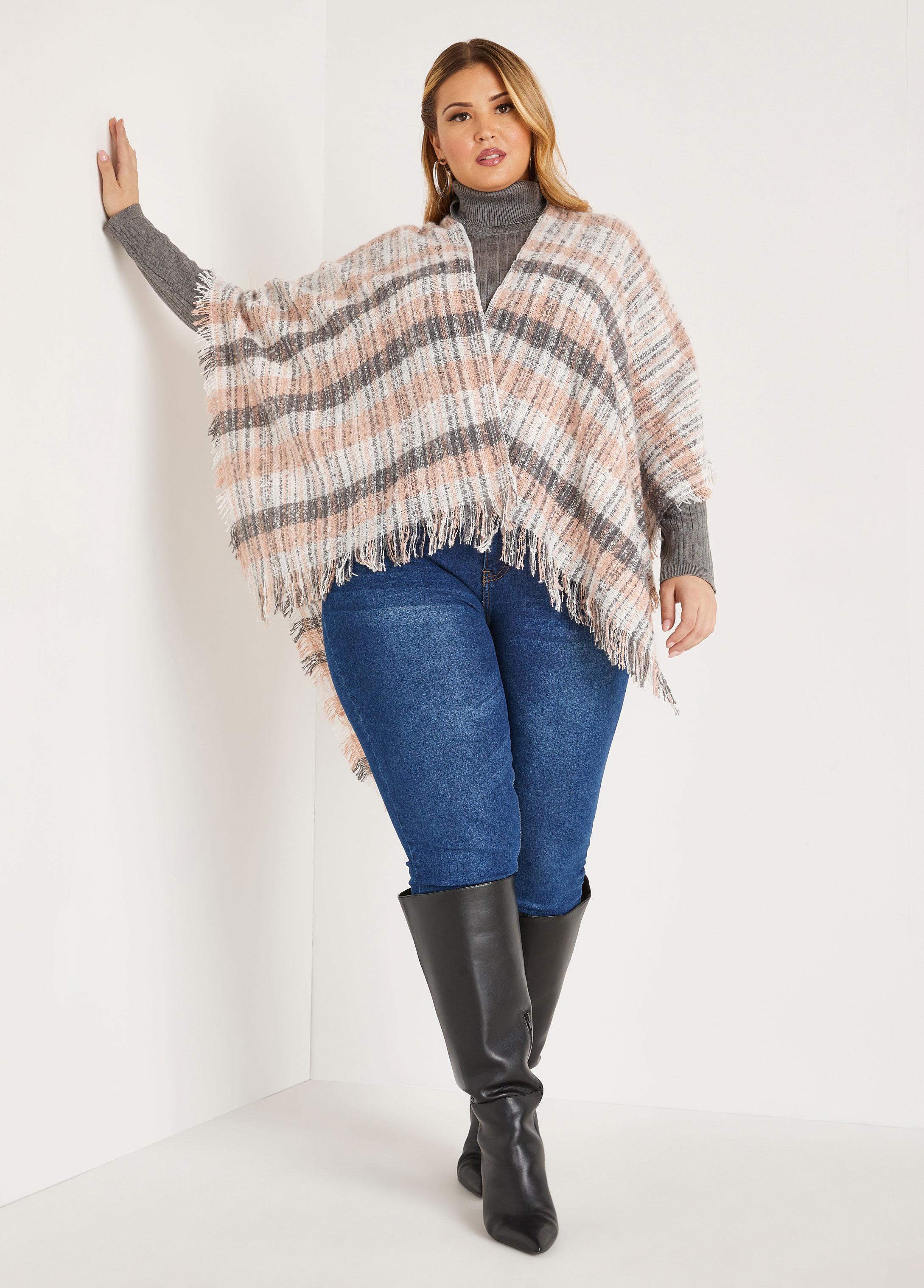 Striped Boucle Open Knit Ruana Product Image