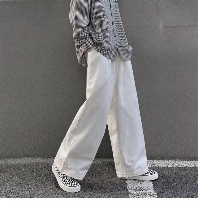 Mid Rise Plain Wide Leg Cargo Pants Product Image